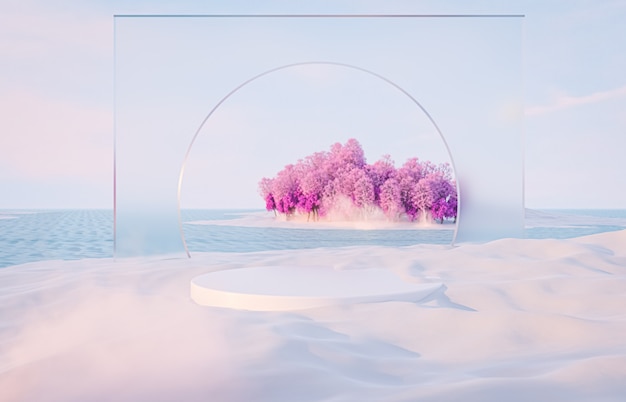 Abstract winter Christmas landscape scene background with product stand