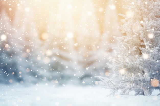 abstract winter forest with blurred lights in snow