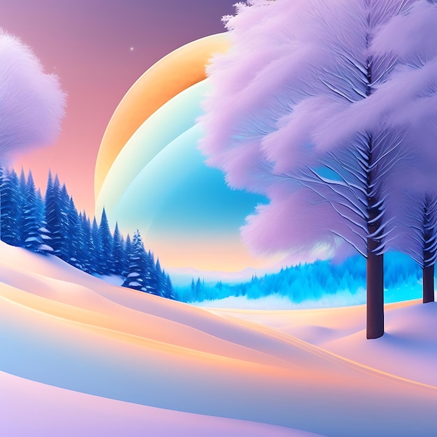 Abstract winter landscape artwork swirling illustration snow and trees wallpaper background