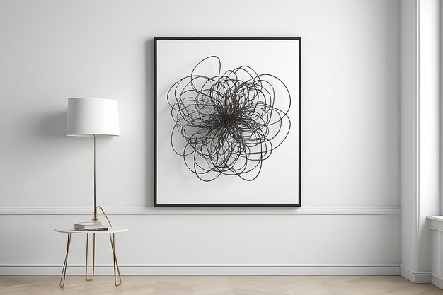 Photo abstract wire sculpture wall mockup blank white canvas design