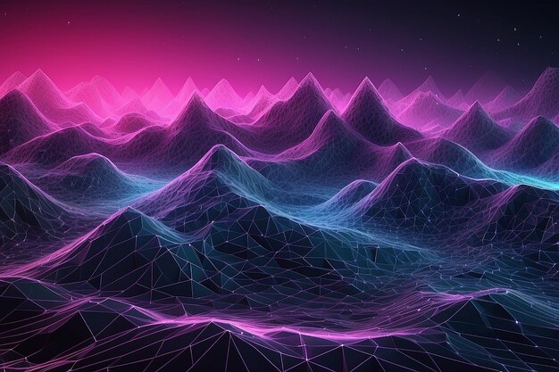 Abstract wireframe landscape background Cyberspace grid 3D wire frame surrounding