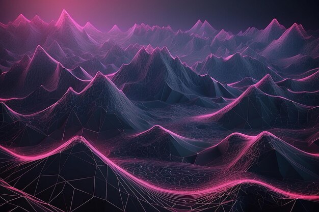 Abstract wireframe landscape background Cyberspace grid 3D wire frame surrounding