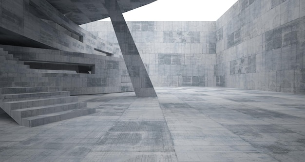 Abstract wit en beton parametrisch interieur met venster 3D illustratie en weergave