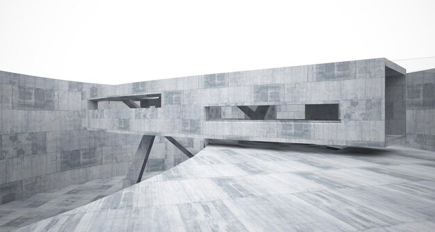 Abstract wit en beton parametrisch interieur met venster 3D illustratie en weergave