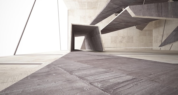 Abstract wit en beton parametrisch interieur met venster 3D illustratie en weergave