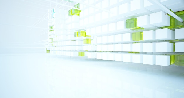 Abstract wit en gekleurd gradiënt glazen interieur van een reeks kubussen met venster 3D