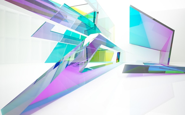 Abstract wit en gekleurd gradiënt glazen parametrisch interieur met venster 3D illustratie