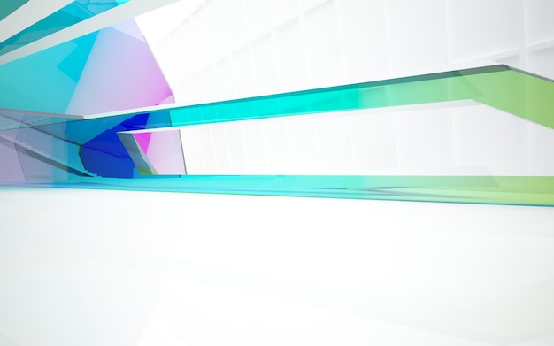 Abstract wit en gekleurd gradiënt glazen parametrisch interieur met venster 3D illustratie