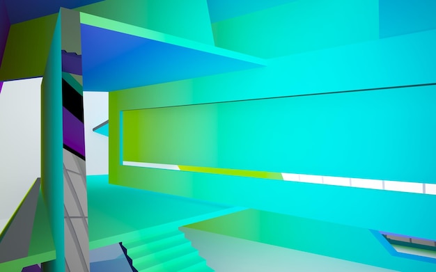 Abstract wit en gekleurd gradiënt glazen parametrisch interieur met venster 3D illustratie