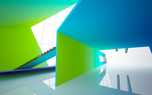 Abstract wit en gekleurd gradiënt glazen parametrisch interieur met venster 3D illustratie