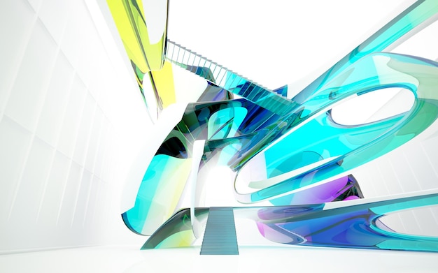 Abstract wit en gekleurd gradiënt glazen parametrisch interieur met venster 3D illustratie