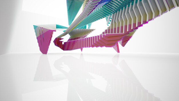 Abstract wit en gekleurd gradiënt glazen parametrisch interieur met venster 3D illustratie