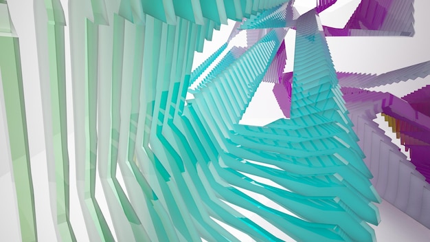 Abstract wit en gekleurd gradiënt glazen parametrisch interieur met venster 3D illustratie