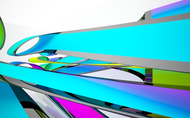 Abstract wit en gekleurd gradiënt parametrisch interieur met raam. 3D illustratie en weergave.