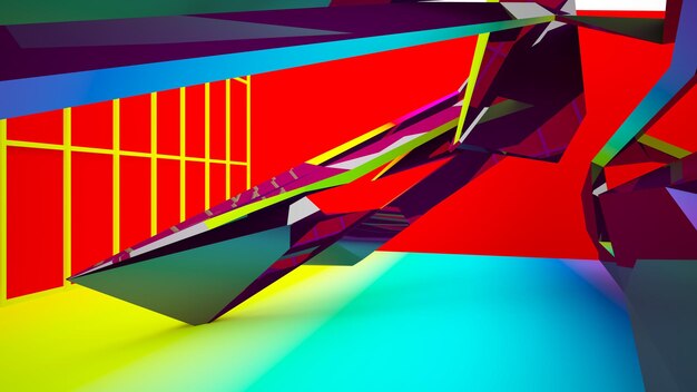 Abstract wit en gekleurd gradiëntinterieur met venster 3D illustratie en weergave