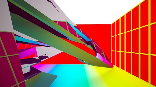 Abstract wit en gekleurd gradiëntinterieur met venster 3D illustratie en weergave