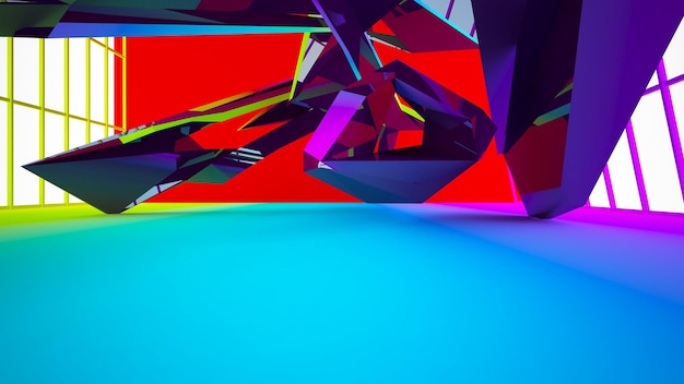 Abstract wit en gekleurd gradiëntinterieur met venster 3D illustratie en weergave