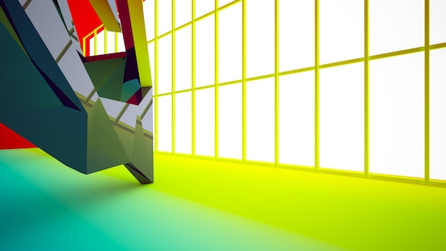 Abstract wit en gekleurd gradiëntinterieur met venster 3D illustratie en weergave