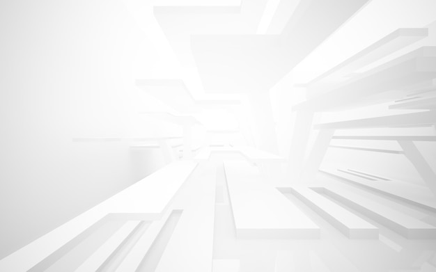 Abstract wit interieur benadrukt toekomstige architecturale achtergrond 3D illustratie en weergave
