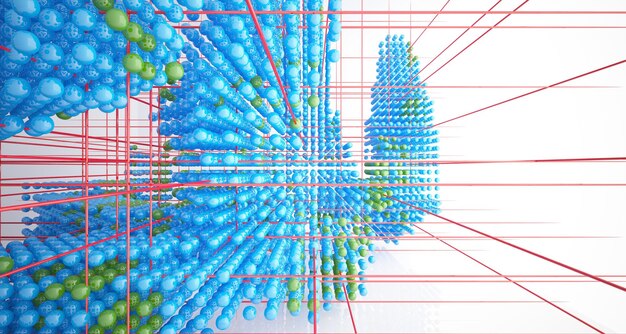 Foto abstract wit interieur van array gekleurde gradiënt glazen bollen met groot raam 3d illustrati