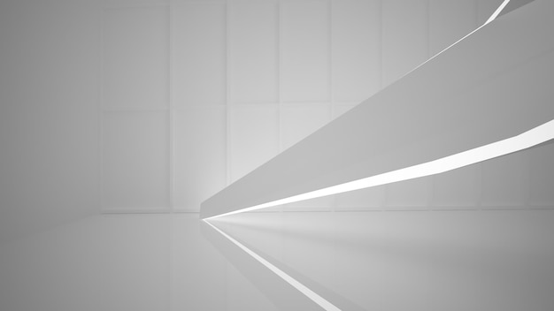 Abstract wit interieur van de toekomst met neonverlichting 3D illustratie en weergave