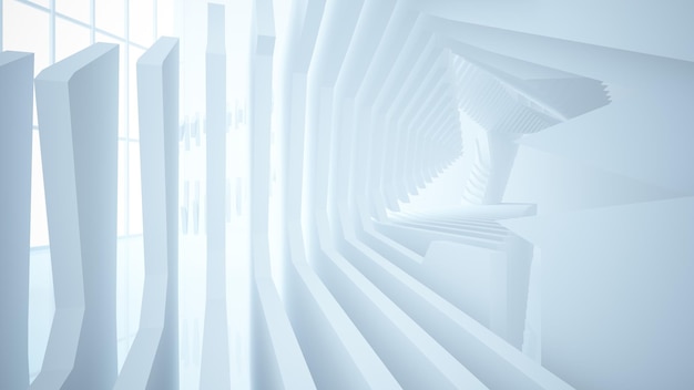 Abstract wit interieur van de toekomst met neonverlichting 3D illustratie en weergave