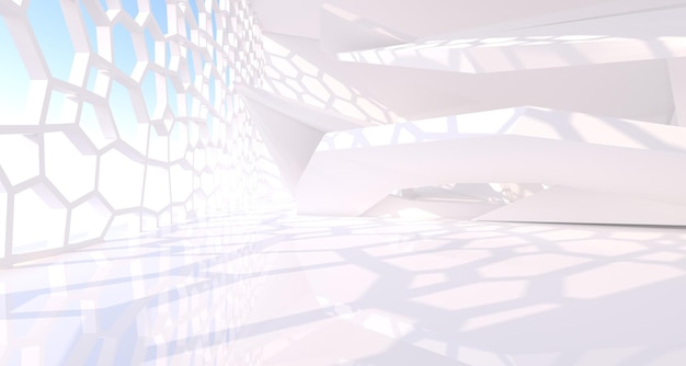 Abstract wit minimalistisch architectonisch interieur met venster 3D illustratie en weergave