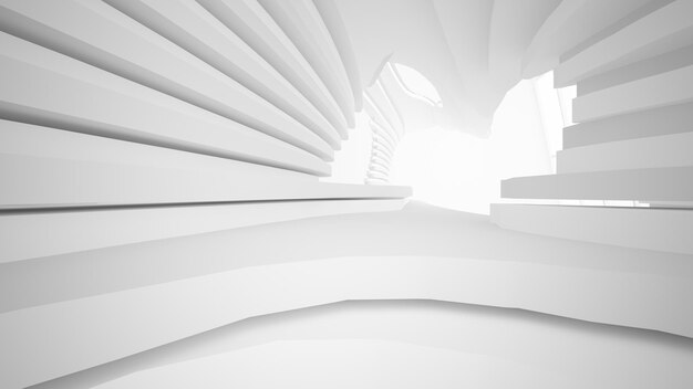 Abstract wit parametrisch interieur met venster 3D illustratie en weergave