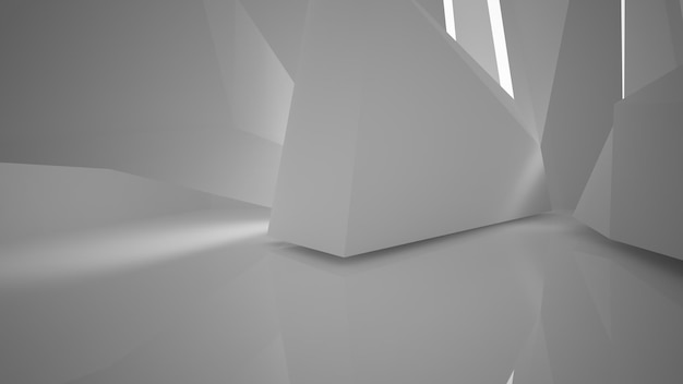 Abstract wit parametrisch interieur met venster 3D illustratie en weergave