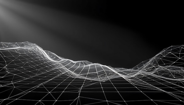 Abstract wit rasternetwerk op zwarte achtergrond met een lichtstraal