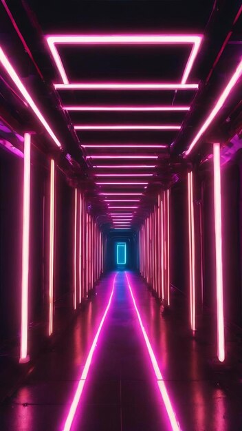 Abstract with neon lights neon tunnel space construction illustration