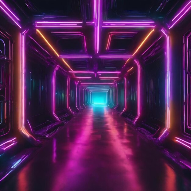 Abstract with neon lights neon tunnel space construction