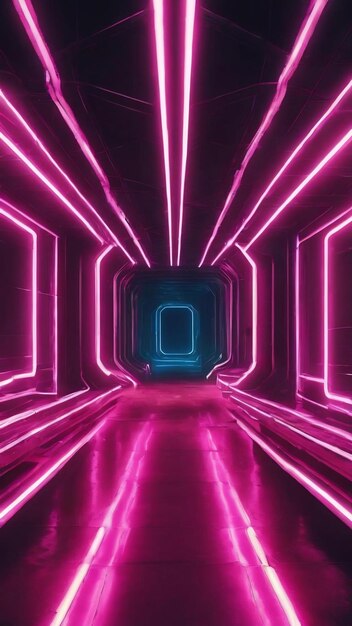 Abstract with neon lights neon tunnel space construction