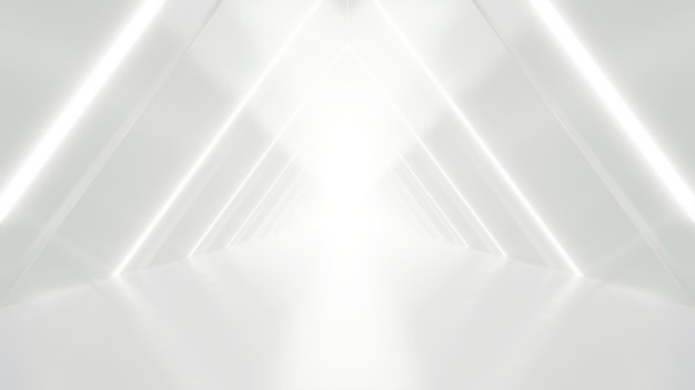 Abstract witte futuristische driehoek tunnel architectuur ontwerp concept 3D rendering