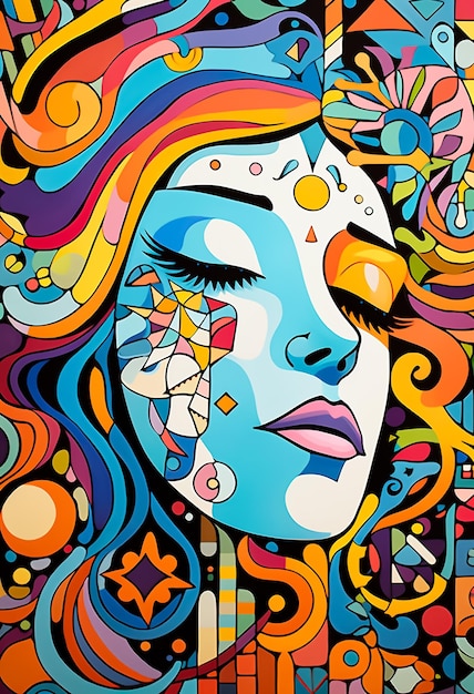 Abstract woman face in maori art style lines and geometric art