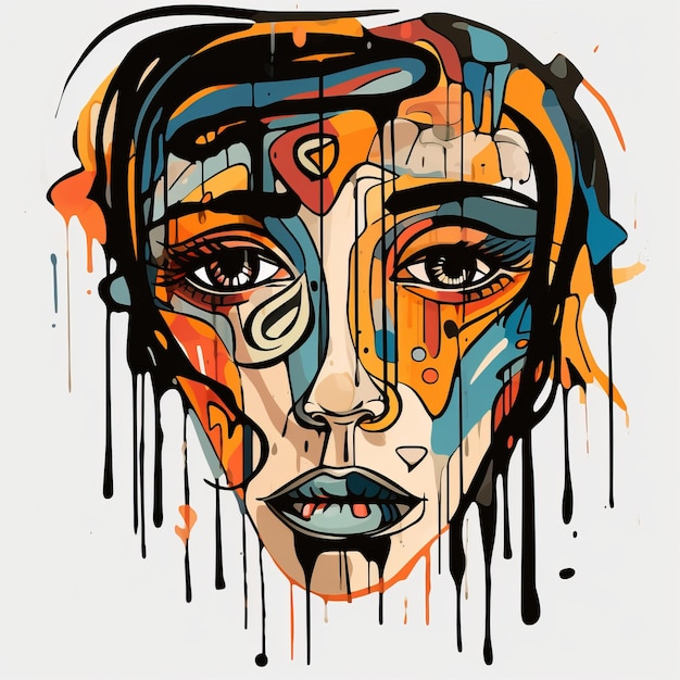Абстрактное женское лицо с векторной иллюстрацией граффити капающей краски