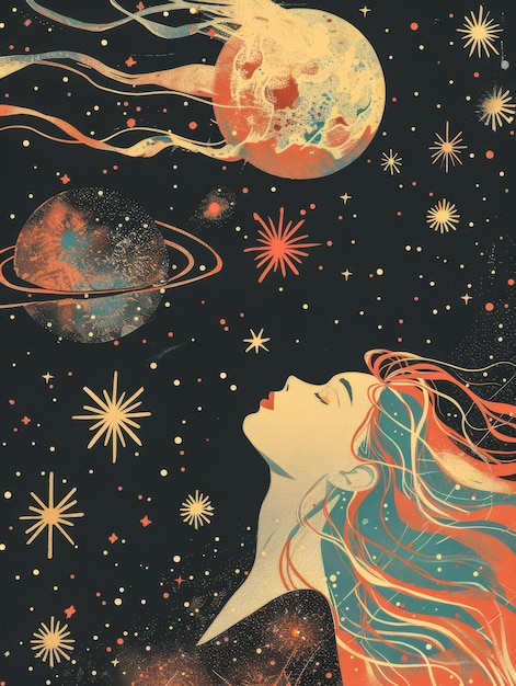 Photo abstract woman illustration and celestial wonders