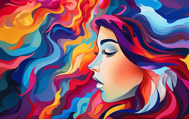 Abstract woman with bright color Copy space for text