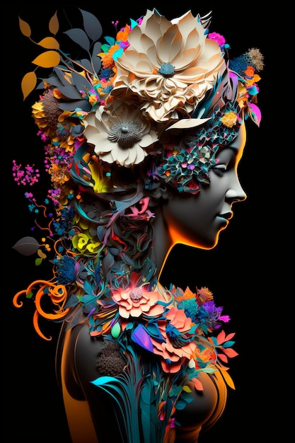 Abstract woman with flower arrangement Generative AI