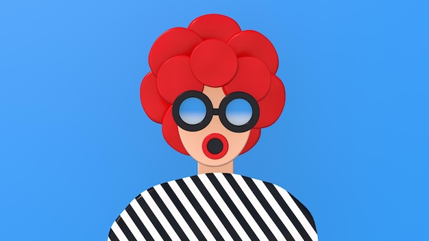 Photo abstract woman with red hair funny character with sunglasses 3d illustration