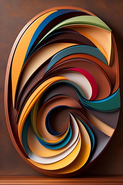 Abstract wood and leather carving design stained colors intricate detail