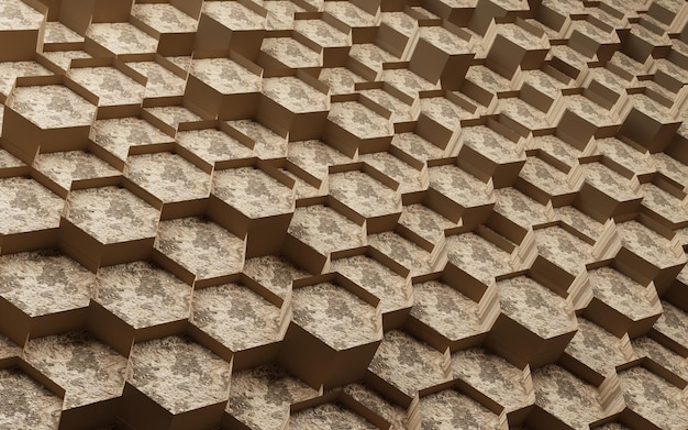 Abstract wood texture hexagon concept 3d background