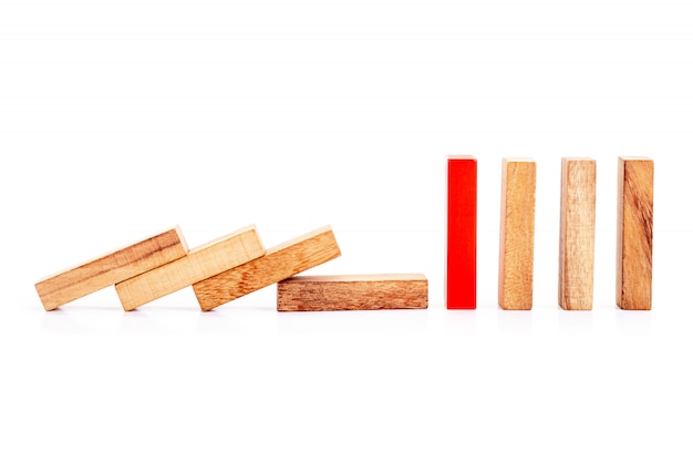 Abstract wooden block and red block. Concept of leadership, teamwork and different.