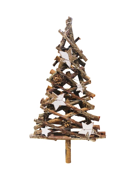 Albero di natale in legno astratto isolato su bianco stock image