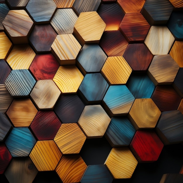 abstract wooden seamless hexagonal mosaic tiles background with hexagons cubes