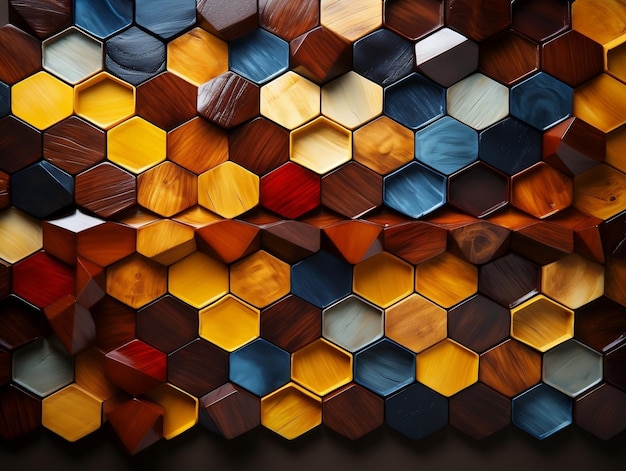 abstract wooden seamless hexagonal mosaic tiles background with hexagons cubes