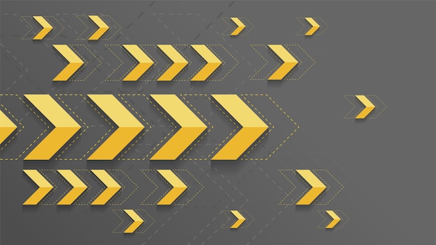 Abstract yellow arrows sign on dark background