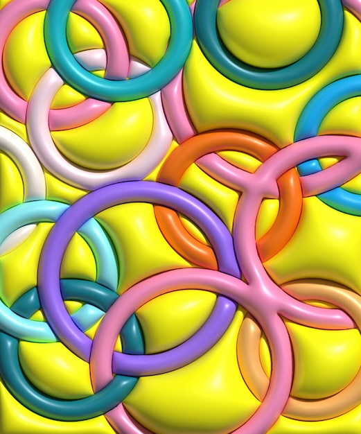 Abstract yellow background with colorful circles 3D rendering illustration