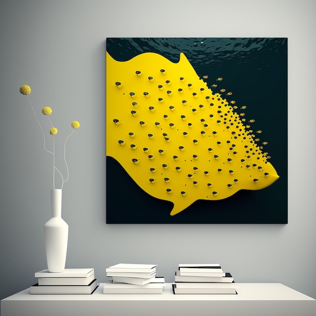 Abstract yellow fish wall art poster image Ai generated art