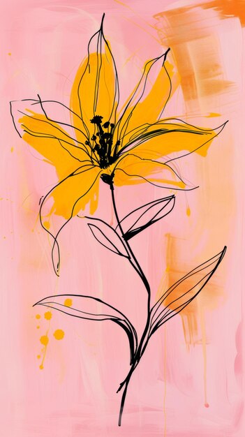 Foto illustrazione astratta di un fiore giallo su sfondo rosa